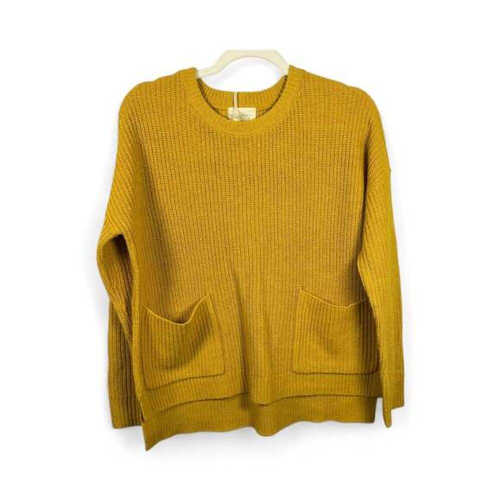 MELLODAY NWT Women's Split Side Seams Two Pocket Knit Sweater, Mustard, Small
